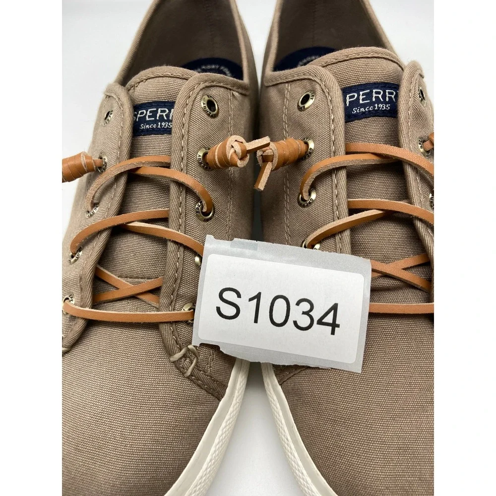 Sperry Shoes Womens Sz 11 Canvas‎ Sneakers Taupe Lace Up Comfort STS81827
